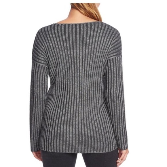 Vince Camuto Metallic Stripe V-Neck Sweater - Picture 2 of 5